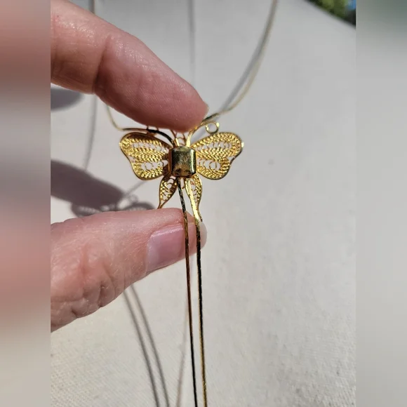 Vintage Delicate Gold Filigree Butterfly Slide Bolo Necklace - Picture 6 of 12